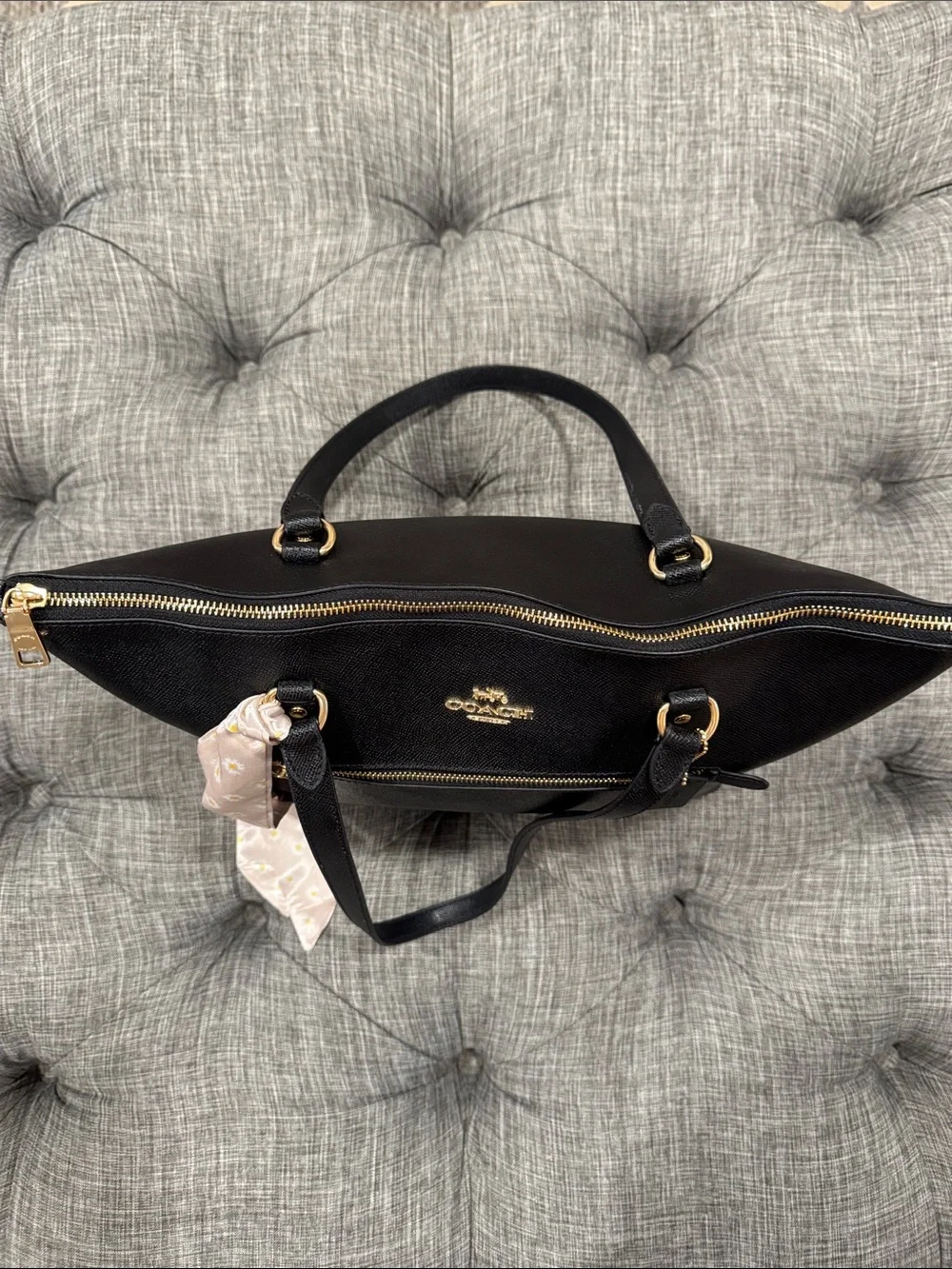 Coach Bag Gallery Large Black Leather Tote Bag With Gold Hardware EUC